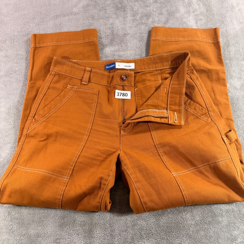 Old Navy Utility Straight Pants Women 12 Orange High Rise Carpenter Sly Fox